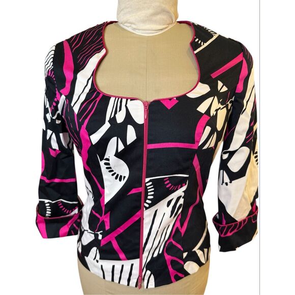 Joseph Ribkoff Multicolor Geometric Full Zip Jacket/Top Sz. 8 Lightweight Packab - Picture 1 of 7